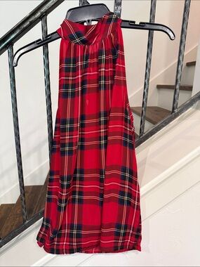 J.Crew sleeveless tie neck halter plaid blouse.
